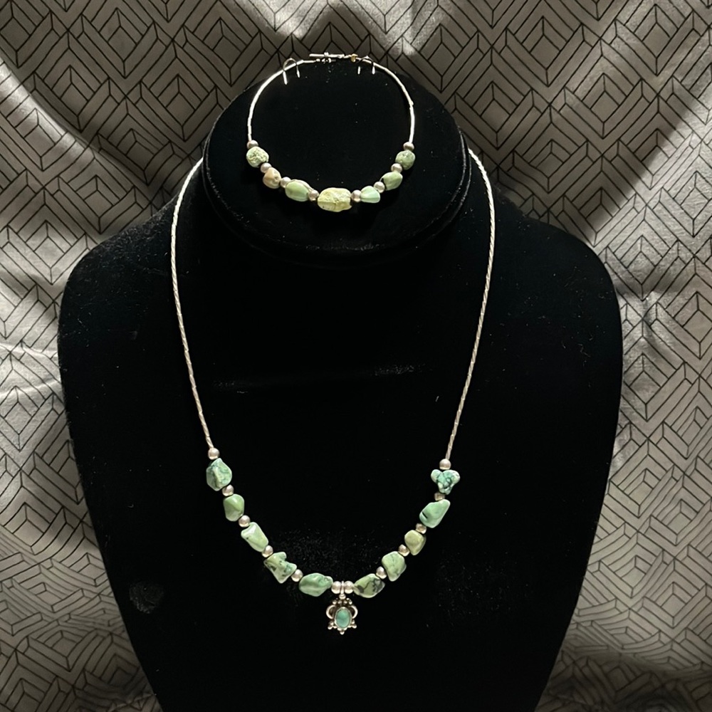 Hand made silver and stone necklace with matching bracelet